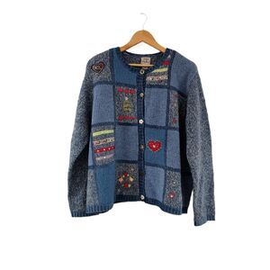Koret City Blues Vintage Christmas Patchwork Button Up Cardigan